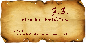 Friedlender Boglárka névjegykártya